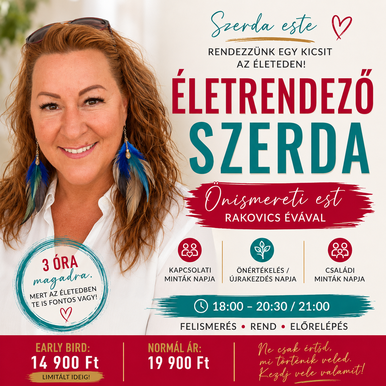 Életrendező Szerda — Önismereti est Rakovics Évával